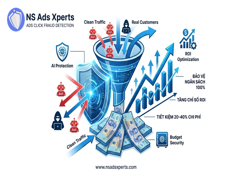 Biểu đồ lợi &iacute;ch của NS Ads Xperts trong việc chống click ảo v&agrave; tối ưu Google Ads