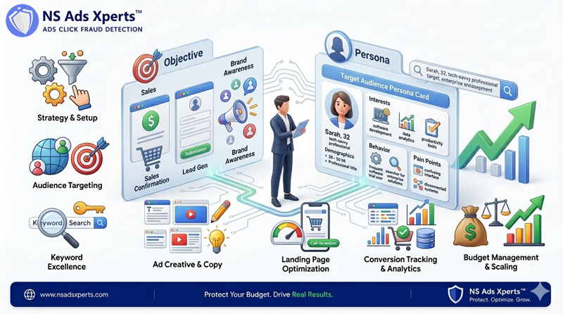 Sơ đồ quy tr&igrave;nh x&aacute;c định mục ti&ecirc;u v&agrave; ch&acirc;n dung đối tượng kh&aacute;ch h&agrave;ng trong quảng c&aacute;o Google Ads