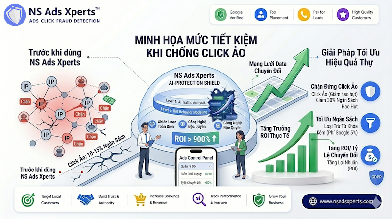 Biểu đồ tiết kiệm chi ph&iacute; khi chạy ads nhờ chống click ảo