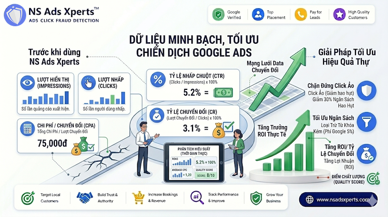 Dashboard b&aacute;o c&aacute;o hiệu suất chạy ads Google