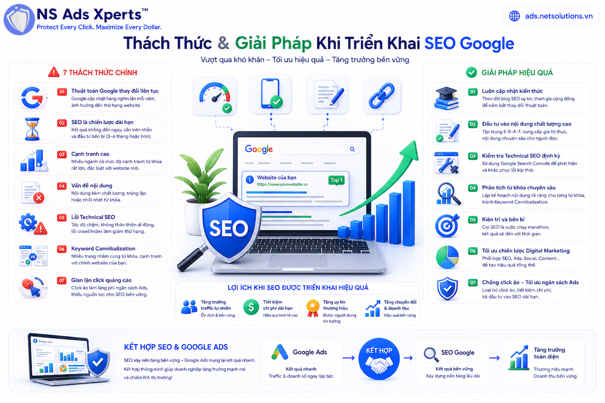 Biểu tượng c&aacute;c th&aacute;ch thức thường gặp khi chạy SEO Google