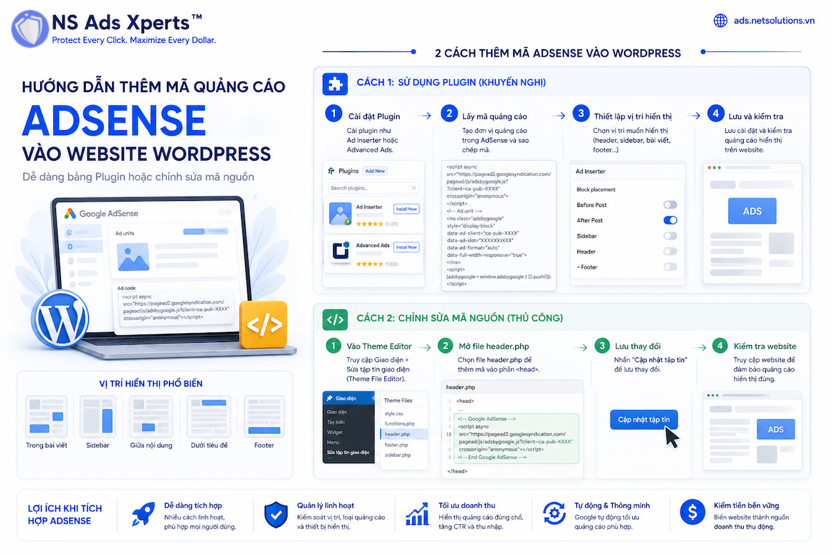 T&iacute;ch hợp AdSense v&agrave;o WordPress qua plugin